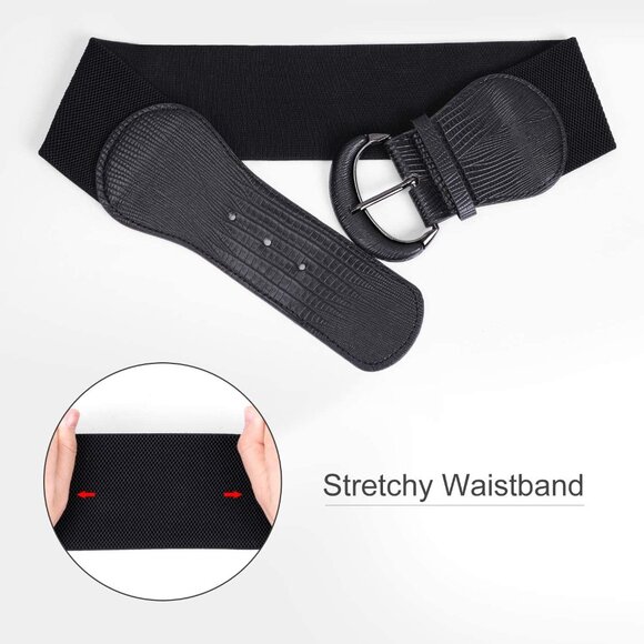 🆕Women Black Polyurethane Leather Stretchy Wide Waist Belt Elastic Hook Buckle - Picture 3 of 6